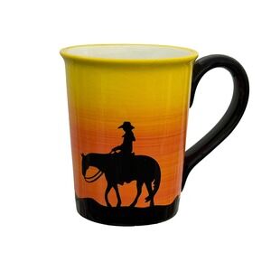 Cowgirl Riding Horse Silhouette Sunset Ceramic Mug Western Sonoma Cowgirls Rule